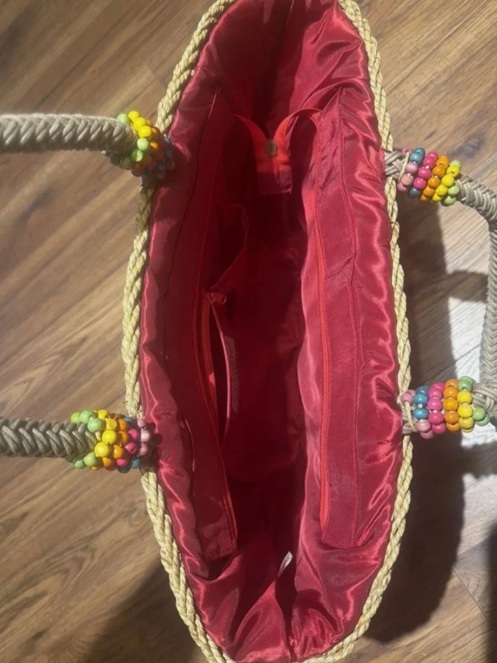 Sun And Sand Purse Straw Woven Tote Zip Closure 2 Pockets Inside Rainbow Colors